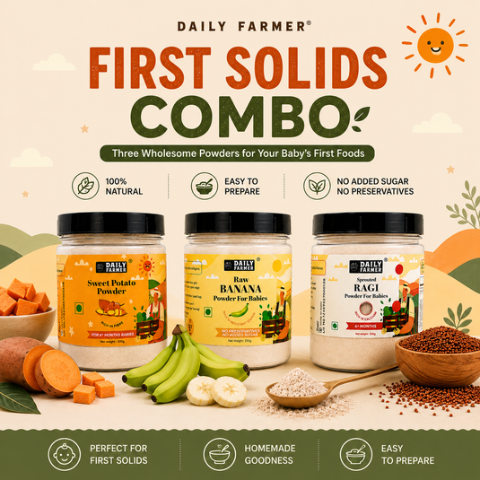 First Solids Combo (6+ Months) | Raw Banana, Sprouted Ragi & Sweet Potato Powder for Babies