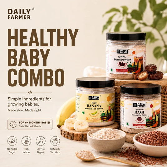 Healthy Baby Combo From 6 Months – Dates Powder, Sprouted Ragi Powder & Banana Powder (200g each)