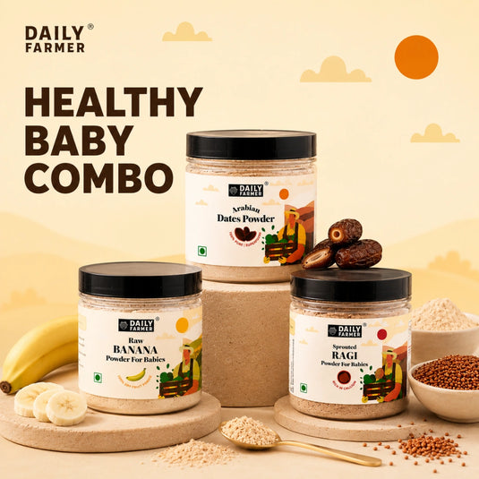 Healthy Baby Combo From 6 Months – Dates Powder, Sprouted Ragi Powder & Banana Powder (200g each)